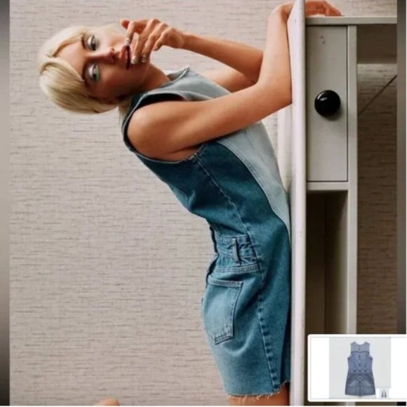 Zara Patchwork Denim Mini Dress - Picture 3 of 4